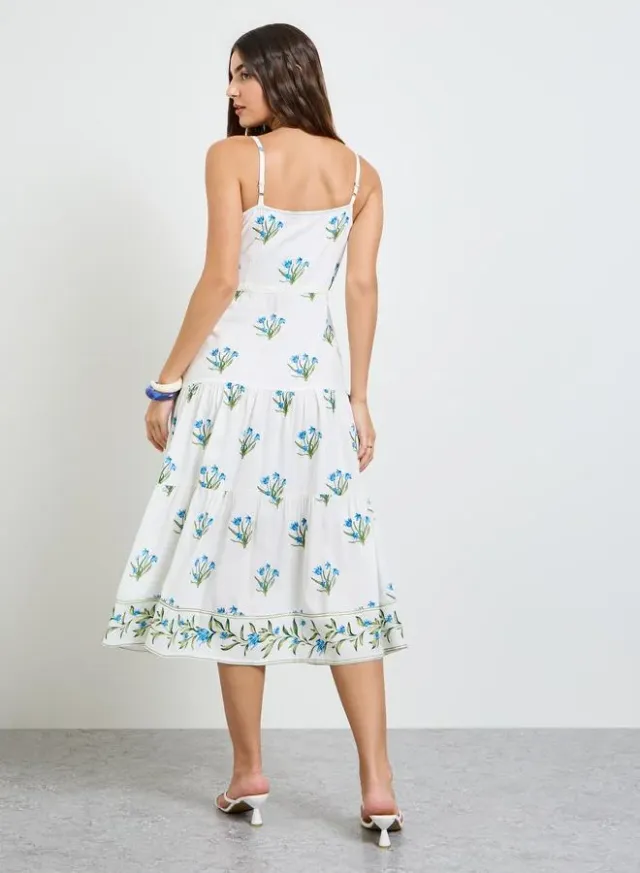Floral Strappy Tiered Midi Dress Yellow – image 6