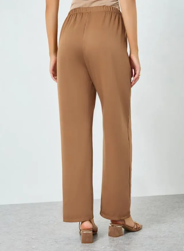Women's Beige High-Rise Straight Leg Ankle-Length Trousers – image 4