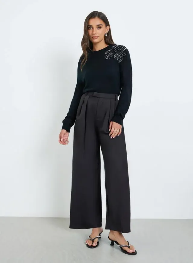 Wide Leg Pleated Trousers Beige – image 4