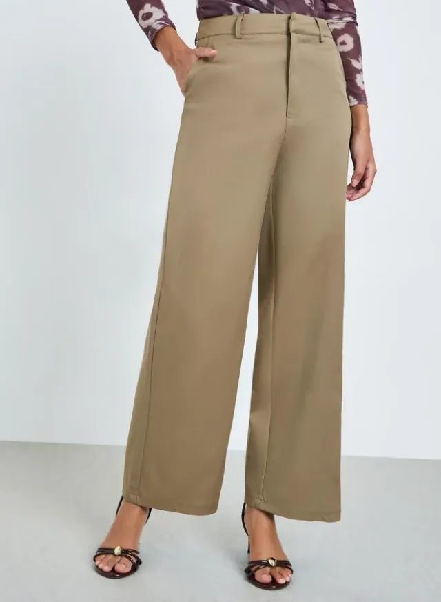 Wide Leg Pleated Trousers, Tan – image 2