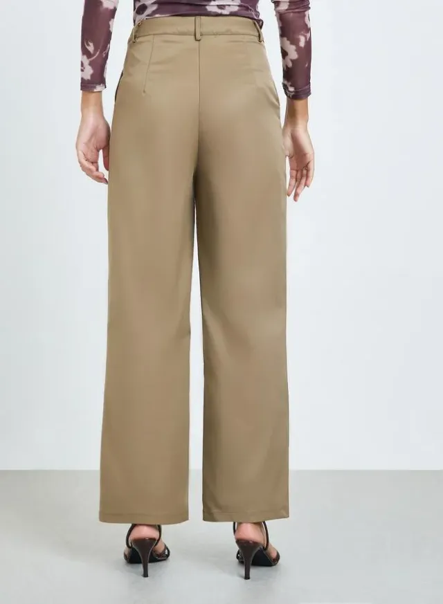 Wide Leg Pleated Trousers, Tan – image 4