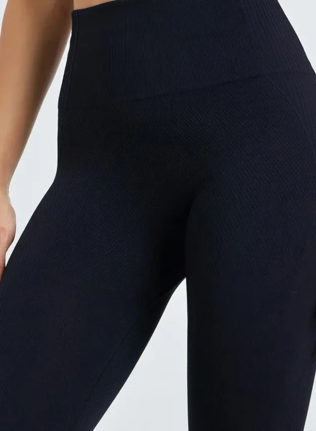 Textured Rib Broad Waistband Leggings Brown – image 4