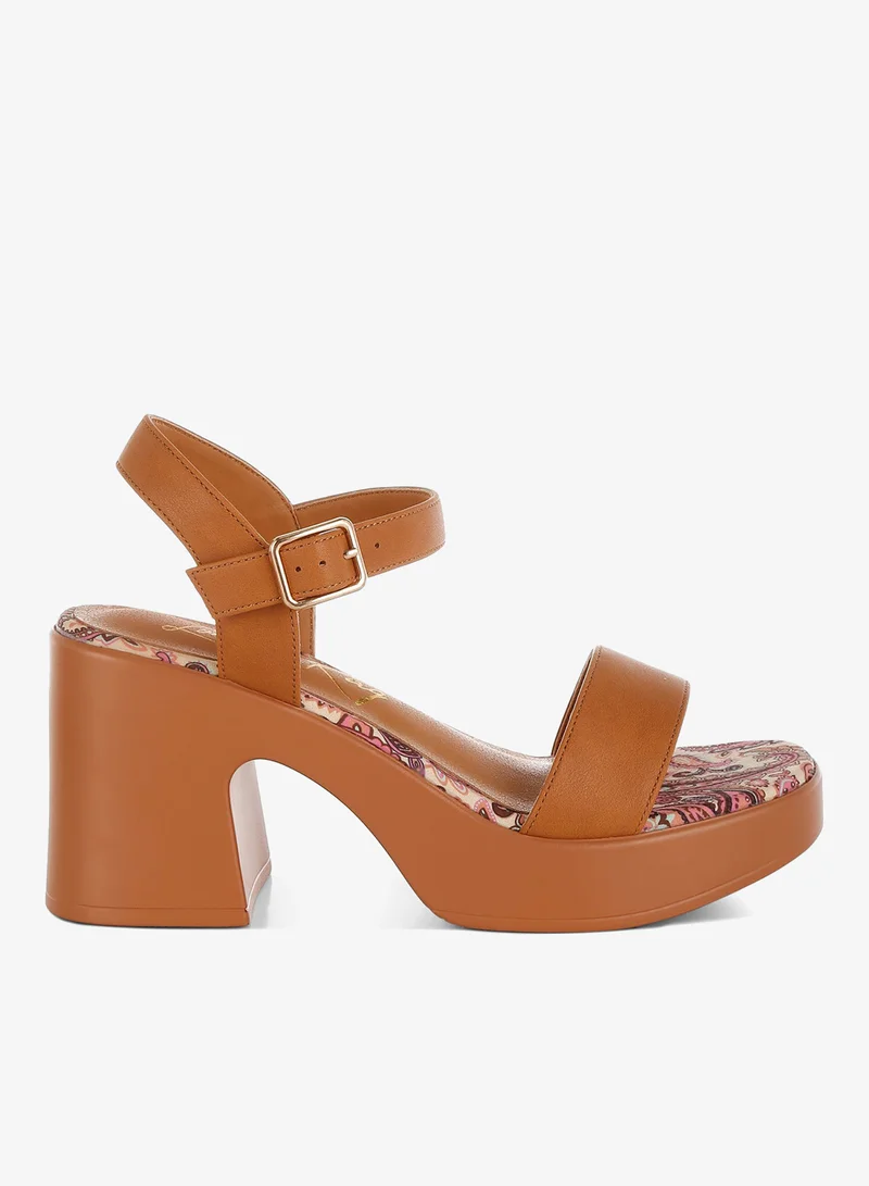 Faux Leather Pin Buckle Platform Heels Black