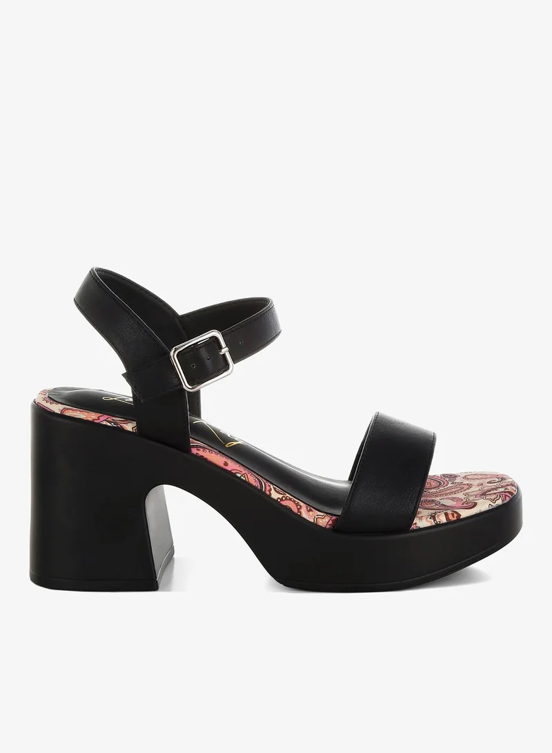 Faux Leather Pin Buckle Platform Heels Black