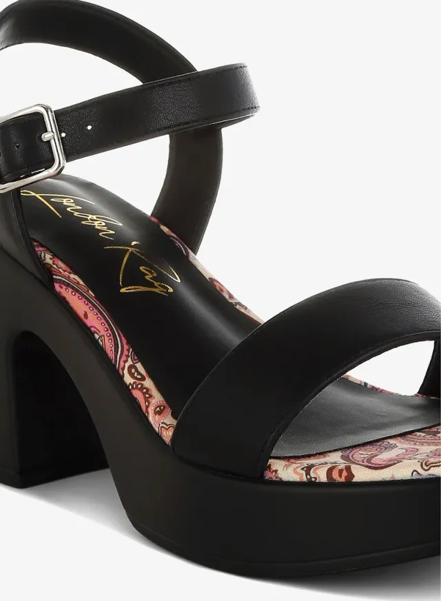 Faux Leather Pin Buckle Platform Heels Black – image 5