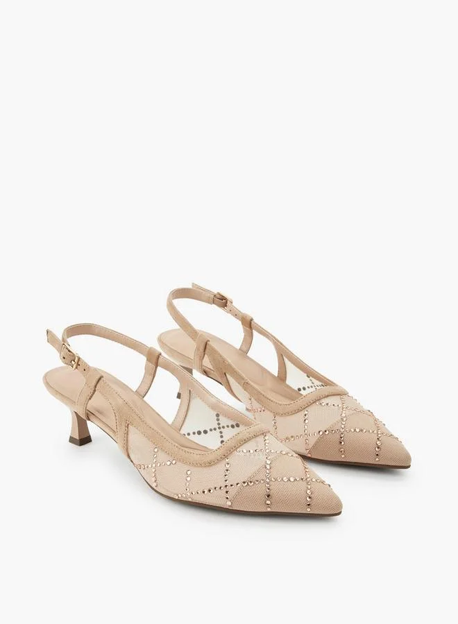 Women's Embellished Pointed Toe Kitten Heel Shoes