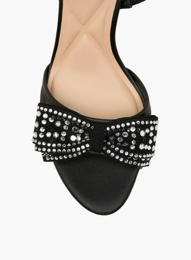 Black Embellished Bow Stiletto Heel Sandals for Women – image 4