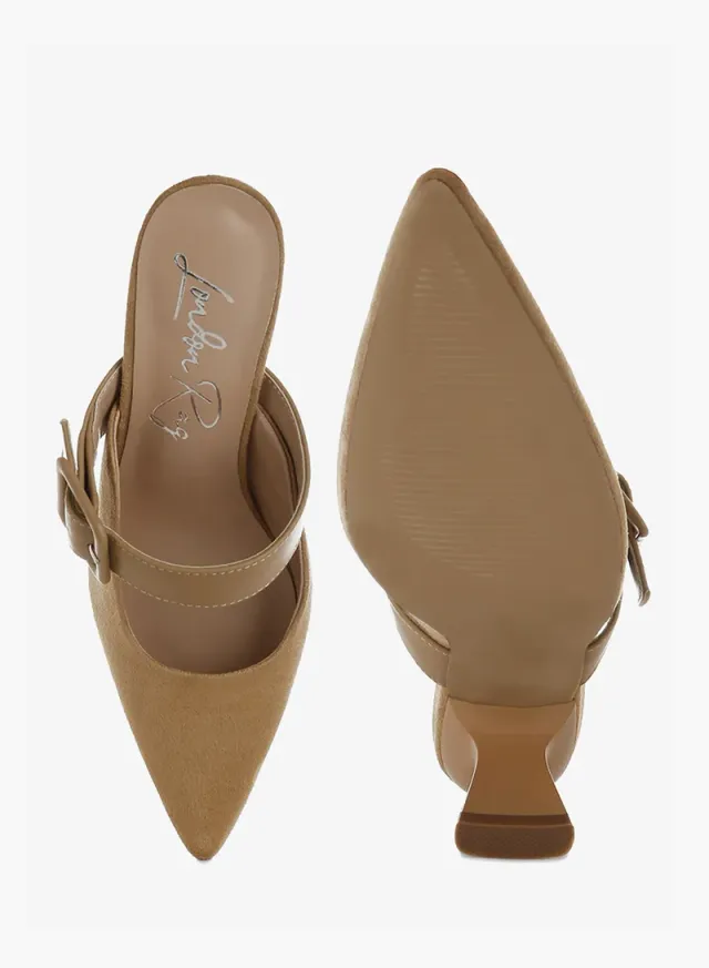 Microfiber Pointy Mules Beige – image 4