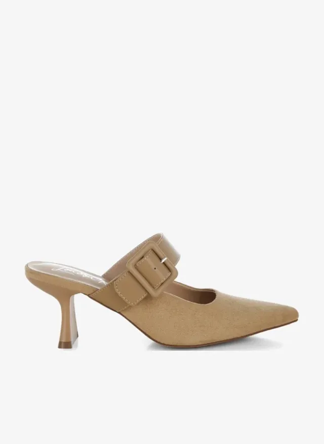 Microfiber Pointy Mules Beige