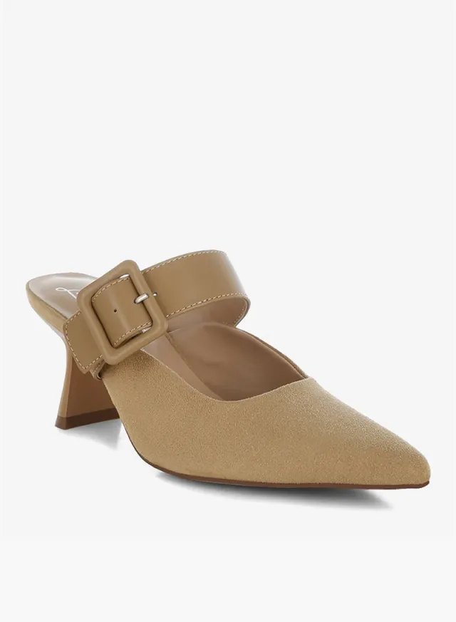 Microfiber Pointy Mules Beige – image 2