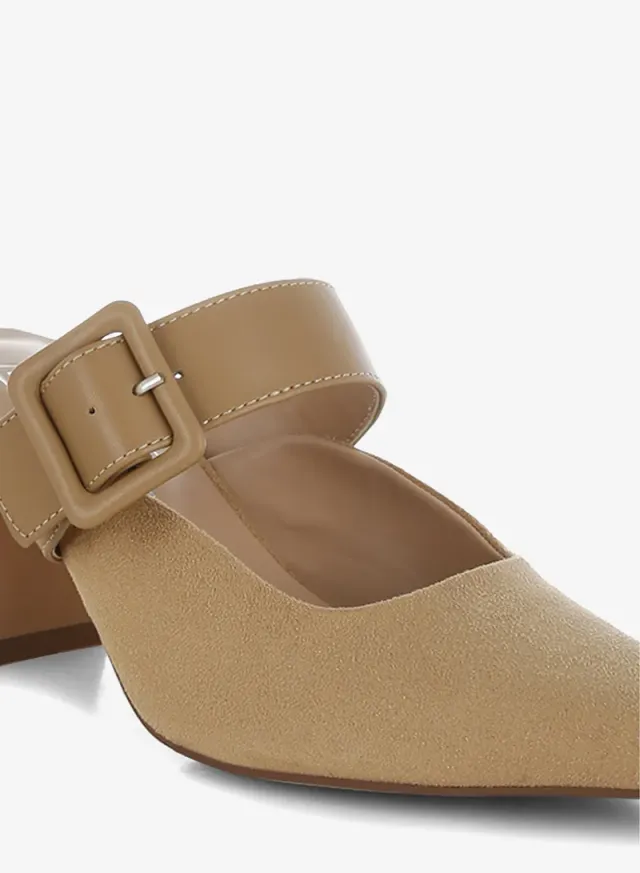 Microfiber Pointy Mules Beige – image 5