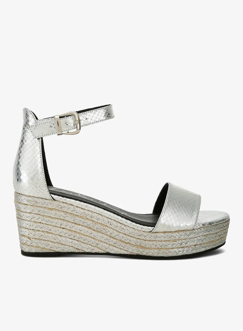 Faux Leather Snake Wedge Espadrilles Gold