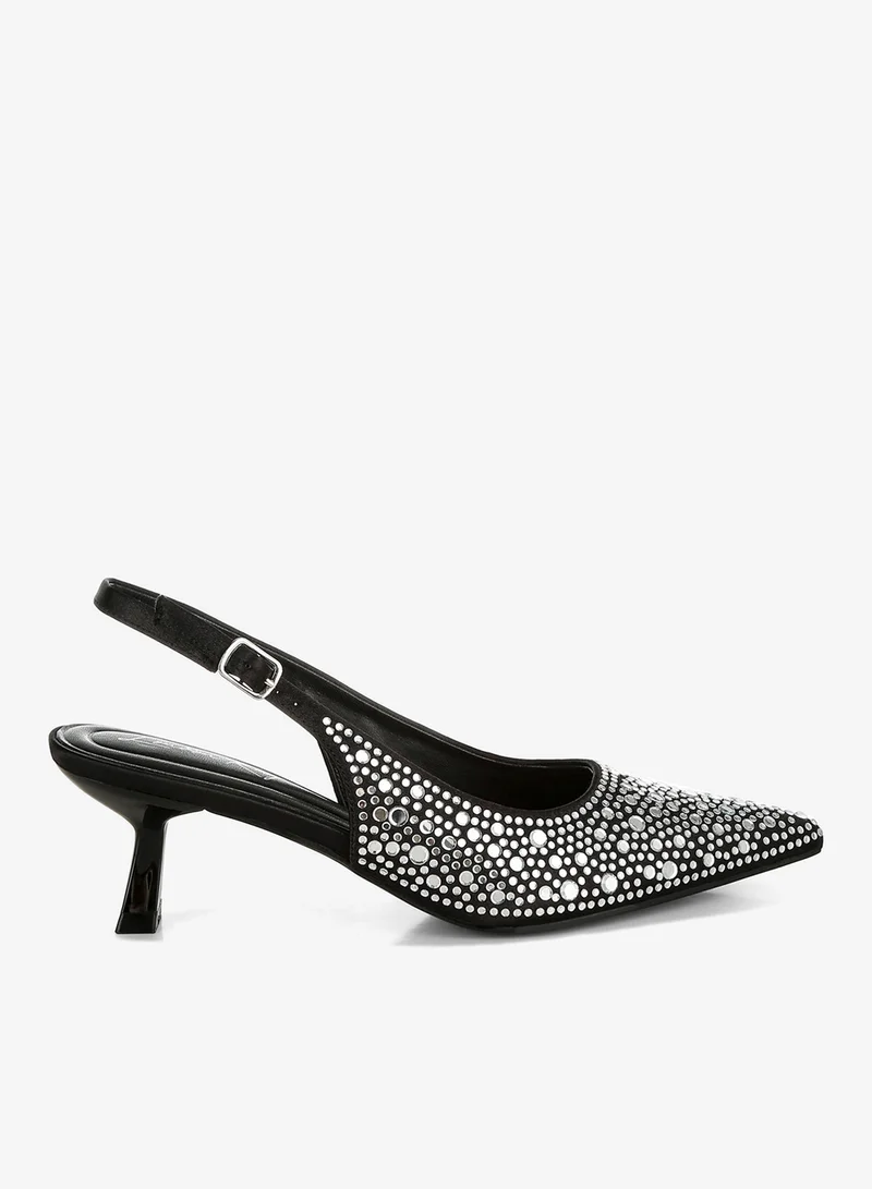 Pointed Toe Rhinestone Slingbacks Beige