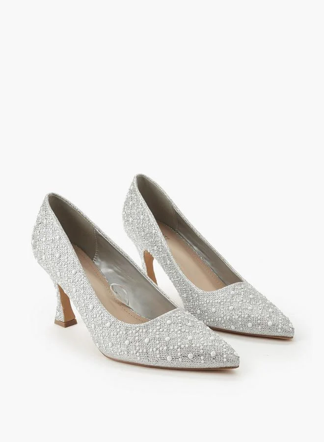 Embellished Flared Heel Pumps
