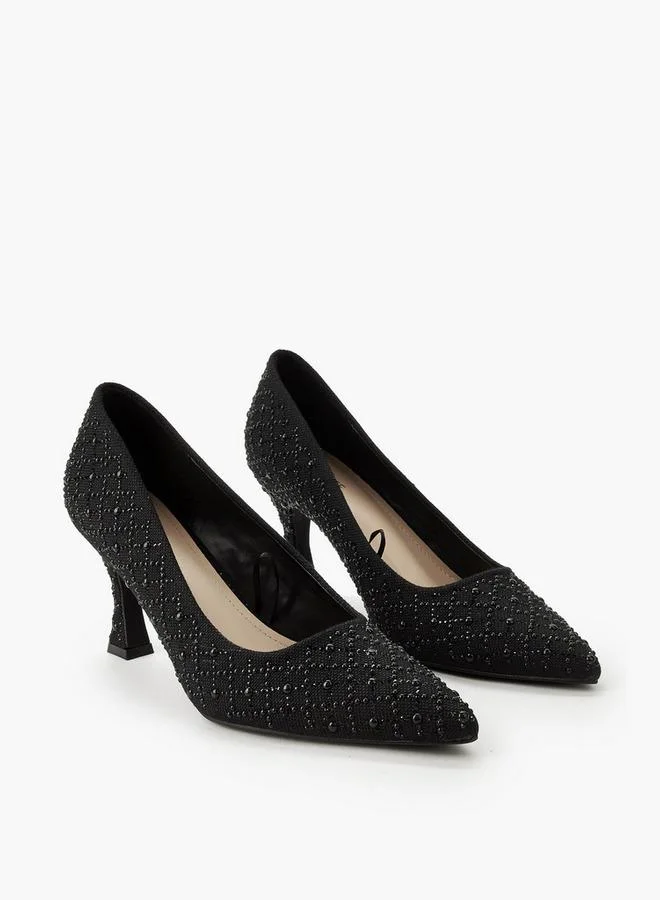 Embellished Flared Heel Pumps