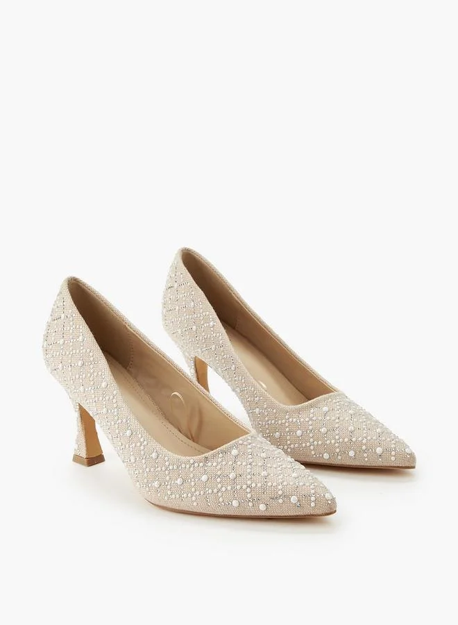 Embellished Flared Heel Pumps