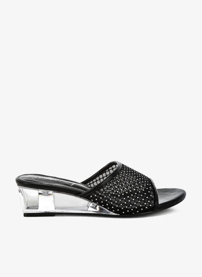 Mesh Clear Heel Wedge Sandals White