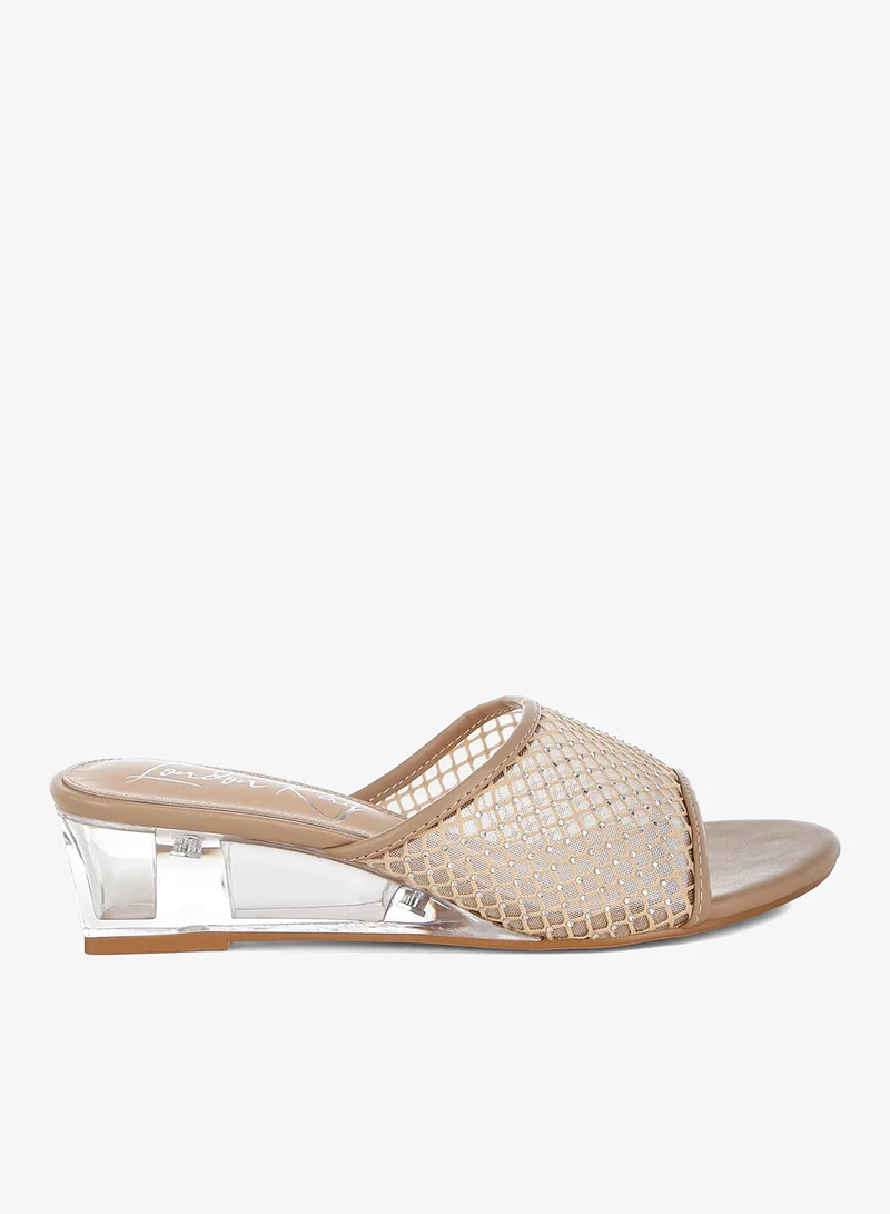 Mesh Clear Heel Wedge Sandals White