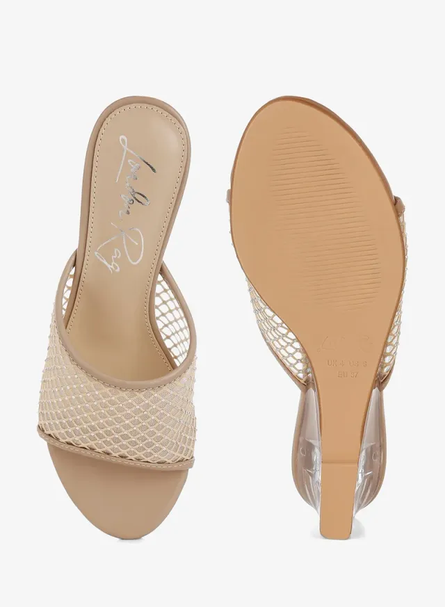 Mesh Clear Heel Wedge Sandals White – image 4