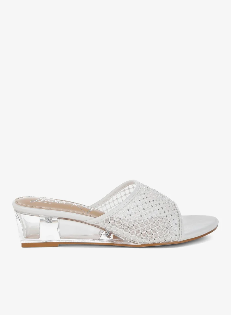 Mesh Clear Heel Wedge Sandals White