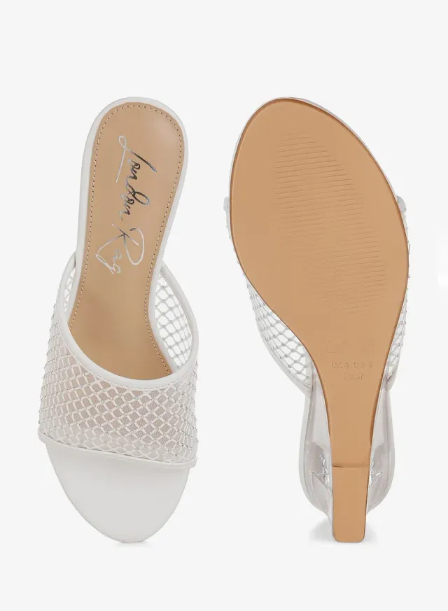 Mesh Clear Heel Wedge Sandals White – image 4