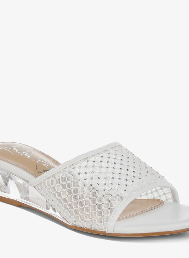 Mesh Clear Heel Wedge Sandals White – image 5