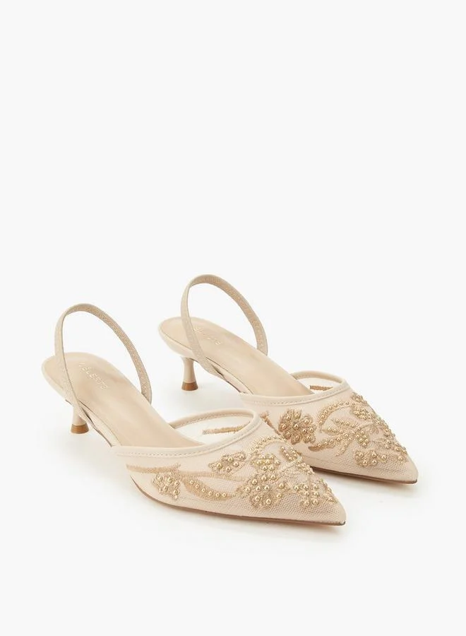 Women's Embellished Pointed Toe Kitten Heel Pumps