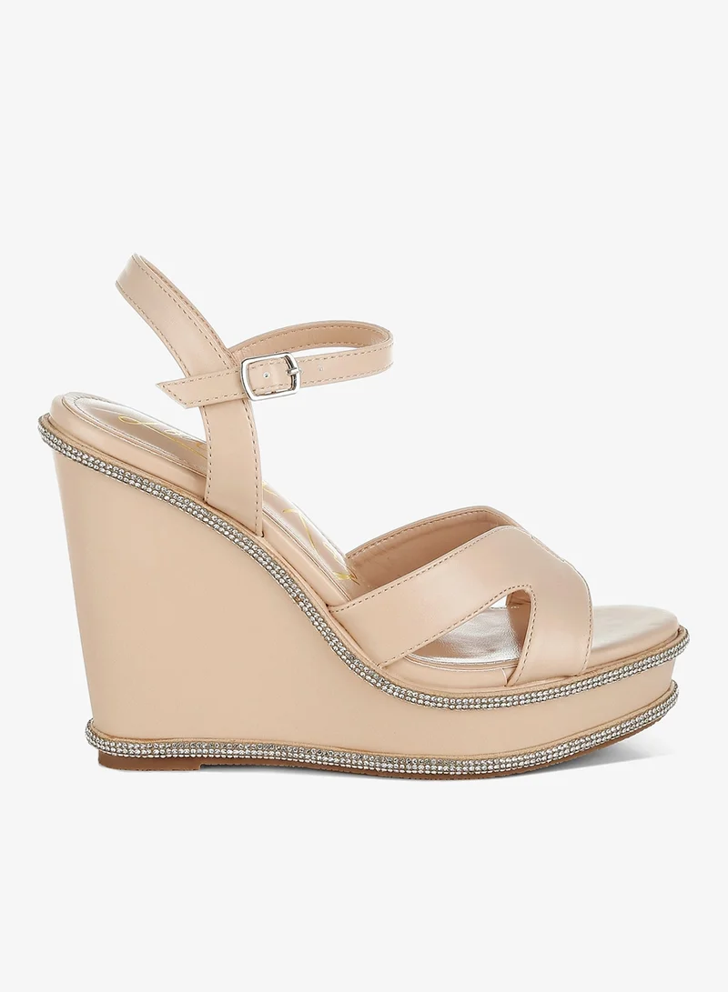 Rhinestone Wedge Sandals Beige