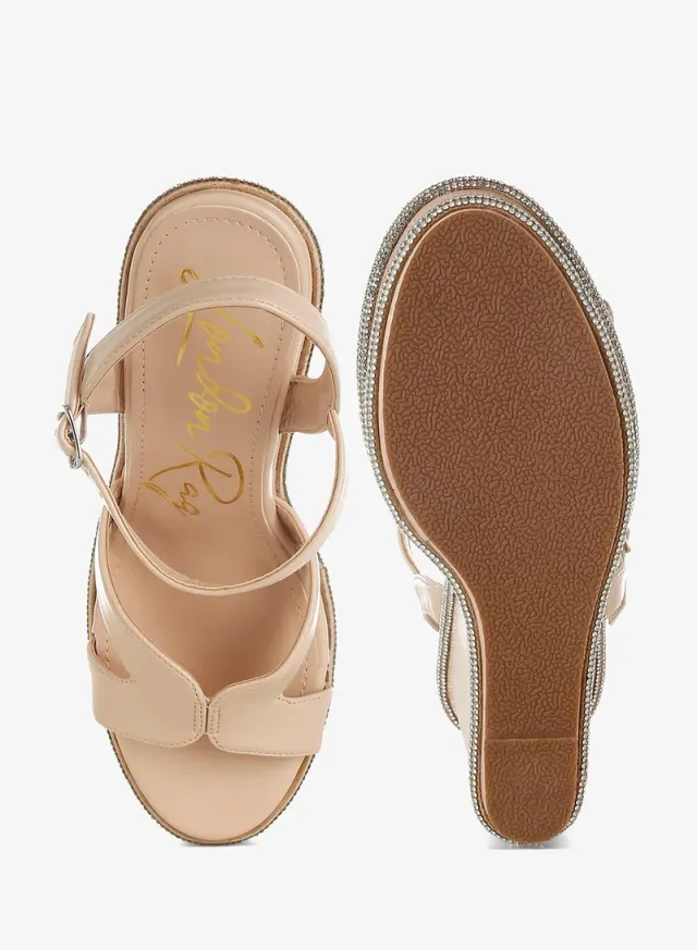 Rhinestone Wedge Sandals Beige – image 4
