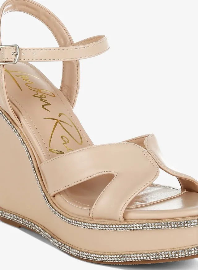 Rhinestone Wedge Sandals Beige – image 5
