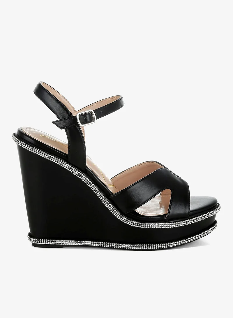 Rhinestone Wedge Sandals Beige