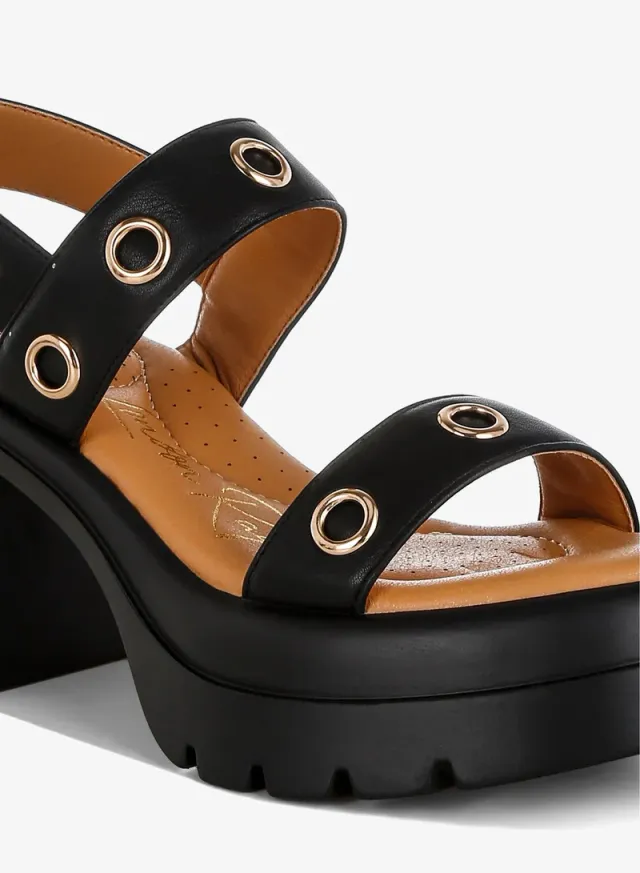 Eyelet Detail Platform Heel Sandals Black – image 5