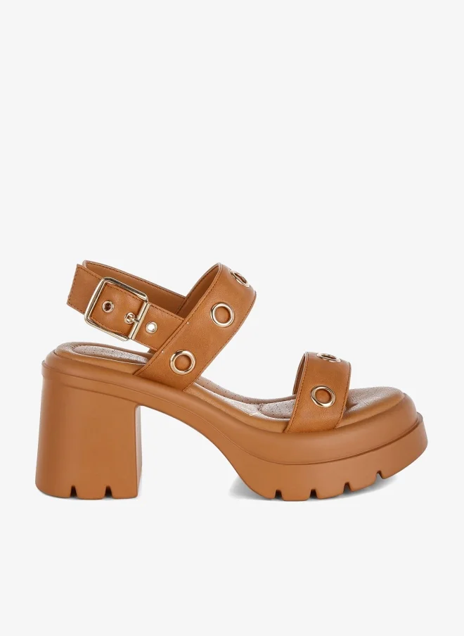 Eyelet Detail Platform Heel Sandals Black