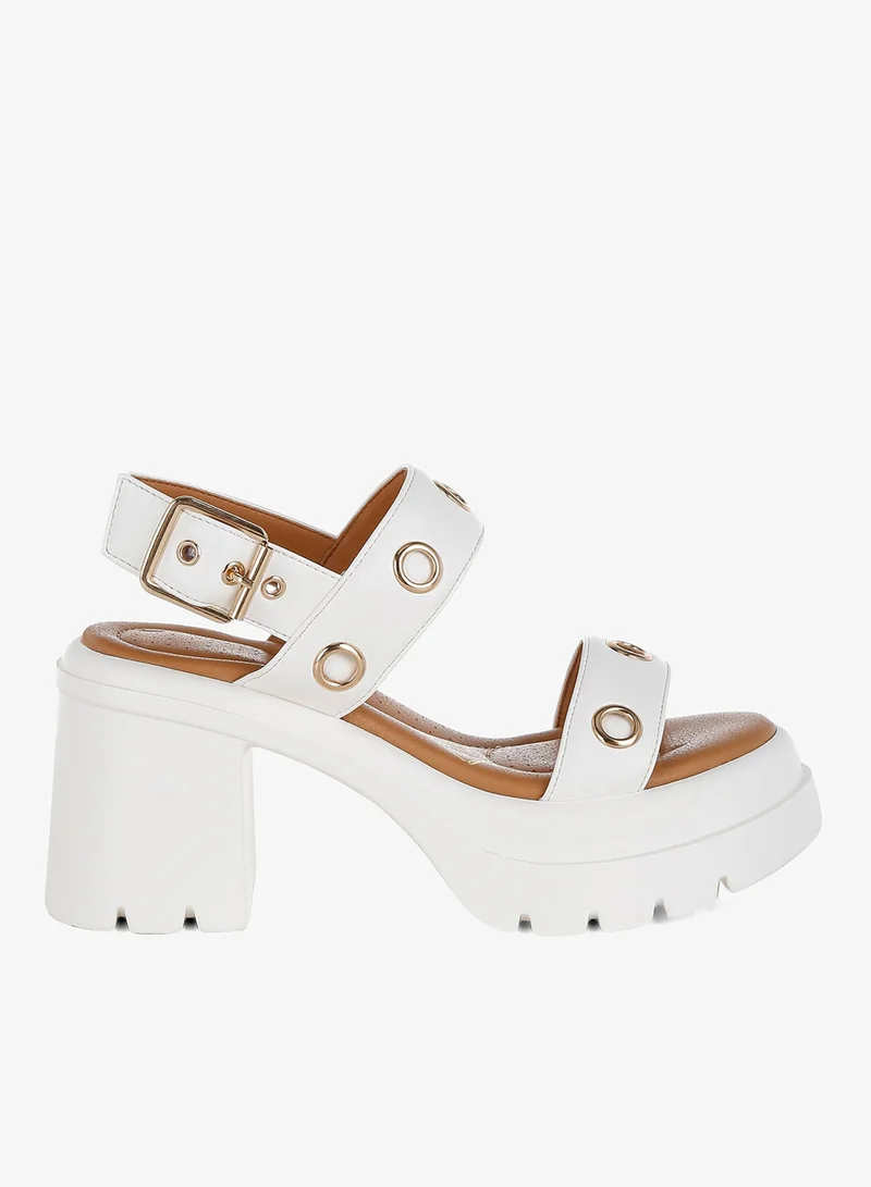 Eyelet Detail Platform Heel Sandals Black
