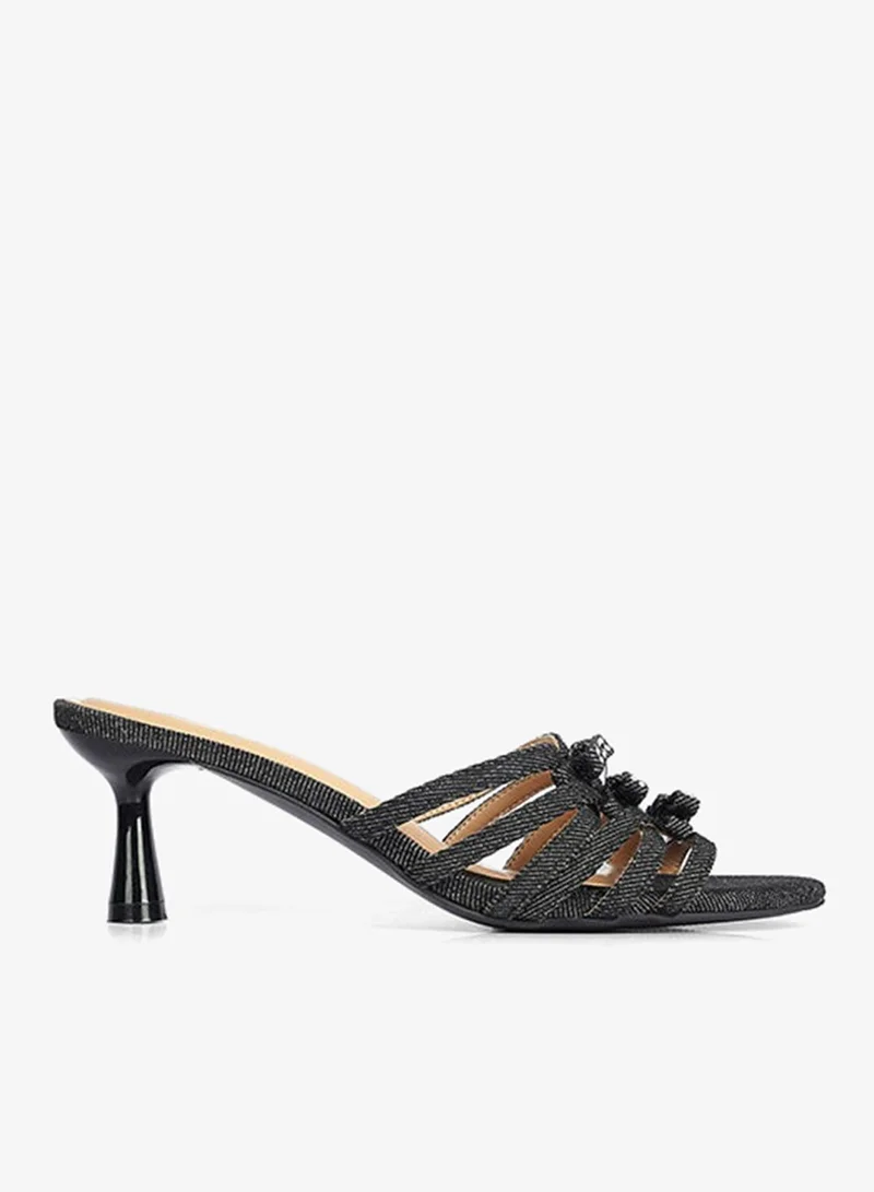 Denim Bow Strap Heeled Sandal