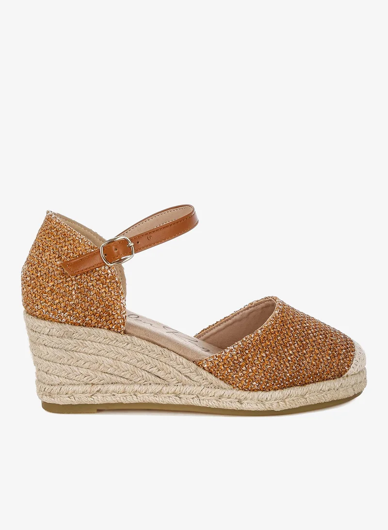 Raffia Woven Wedge Sandals Beige