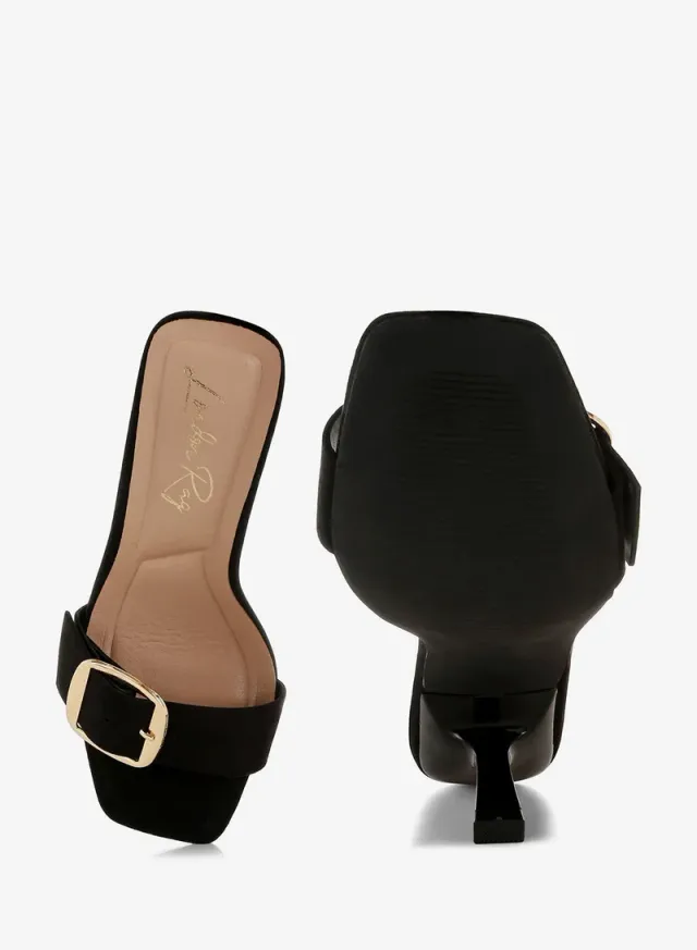 Tan Mid Heel Sandals with Pin Buckle Strap and Cushioned Insole – image 4