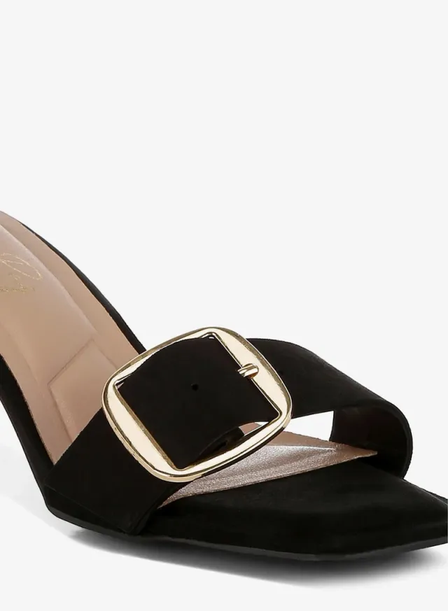 Tan Mid Heel Sandals with Pin Buckle Strap and Cushioned Insole – image 5