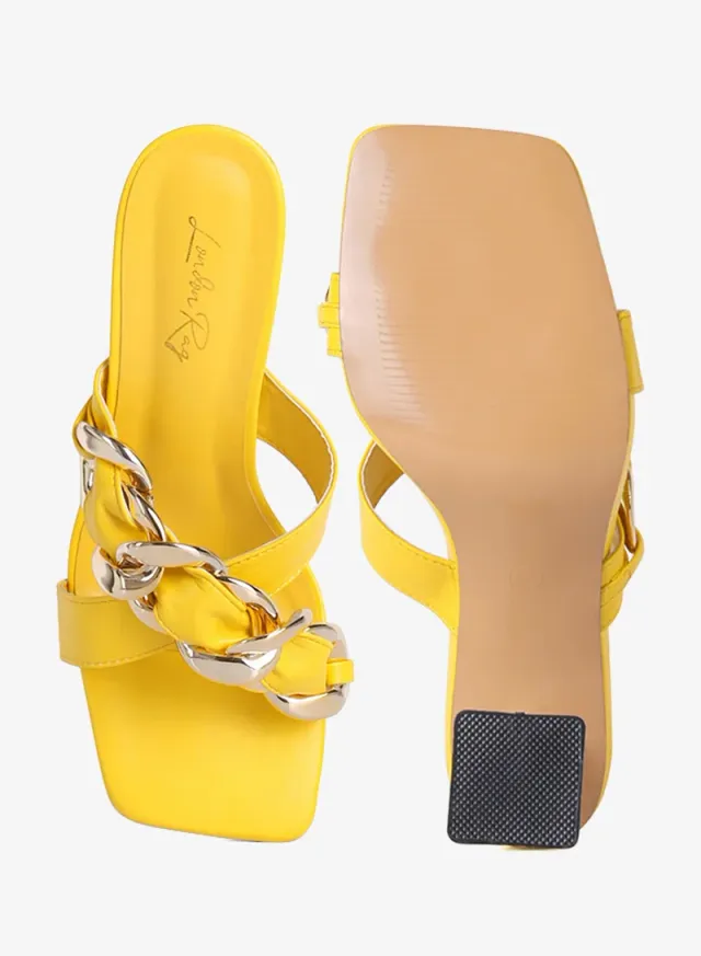 Clear Heel Chain Detail Sandals Yellow – image 4