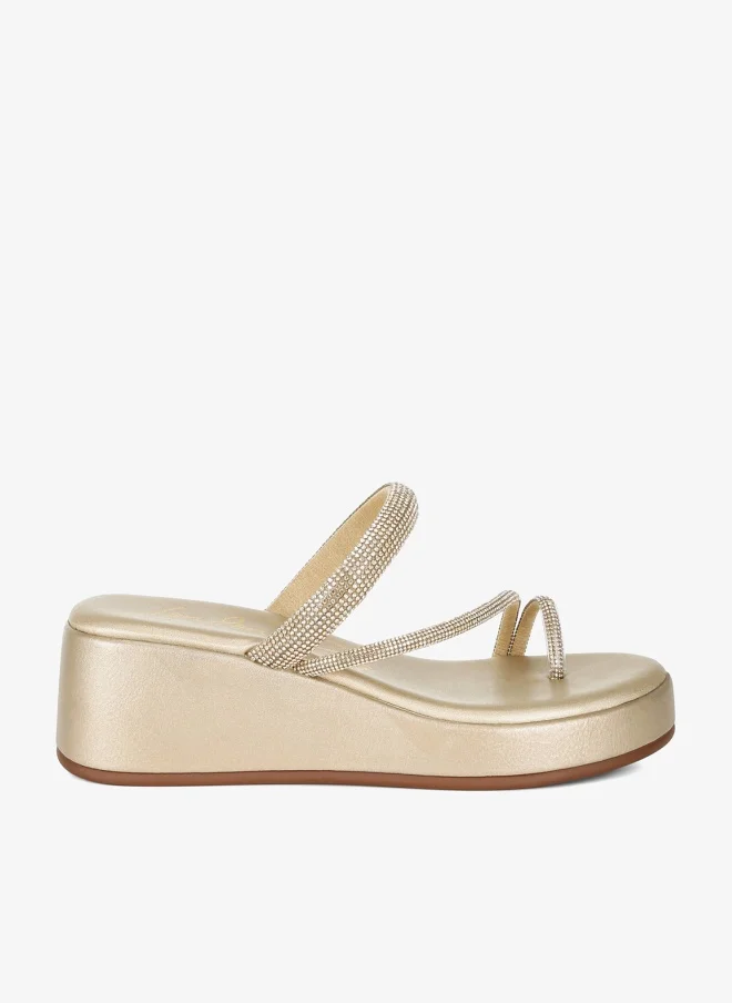 Rhinestone Toe Loop Slip-On Sandals Gold