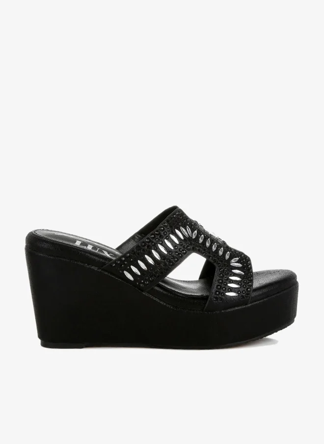 Diamante Rhinestone Cut-Out Sandals Black
