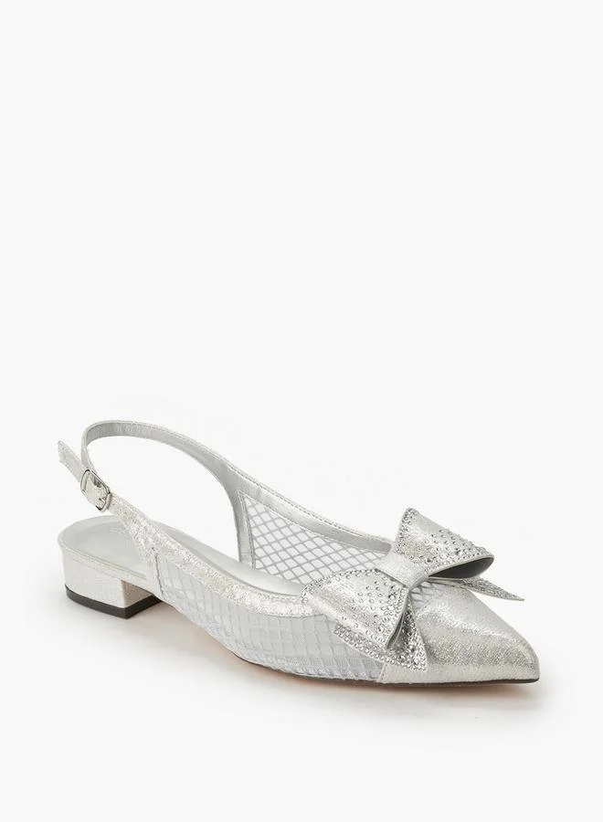 Women Bow Embellished Buckle Closure Pointed Toe Shoes