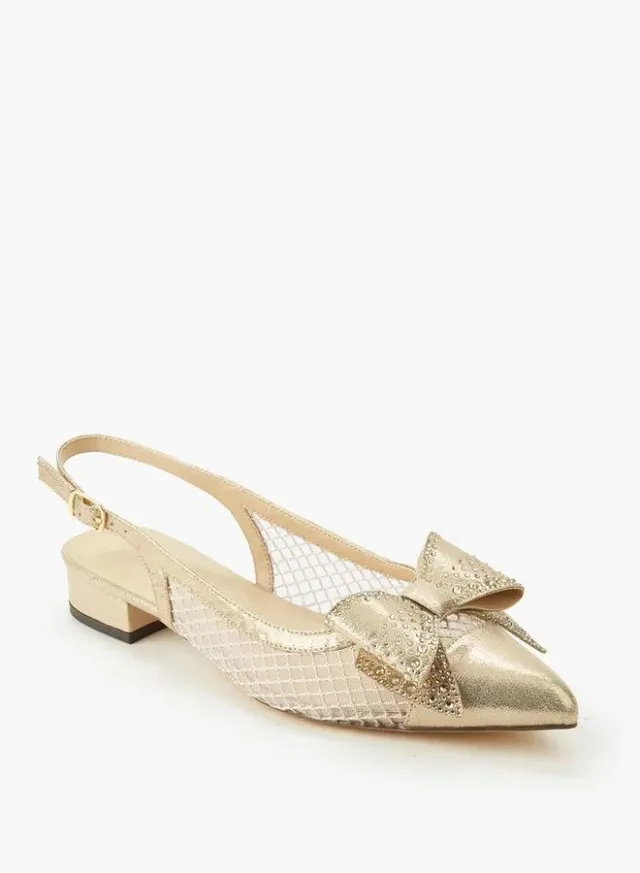 Women's Silver Pointed Toe Block Heel Shoes with Bow Detail – image 2