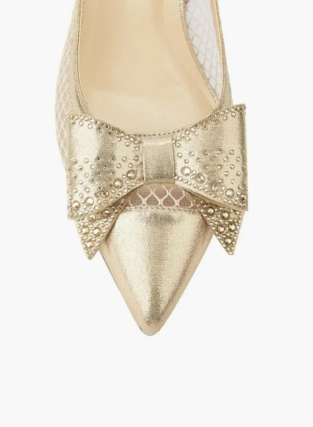 Women's Silver Pointed Toe Block Heel Shoes with Bow Detail – image 4