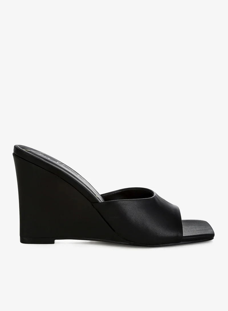 Recycled Faux Leather Wedge Sandals Black