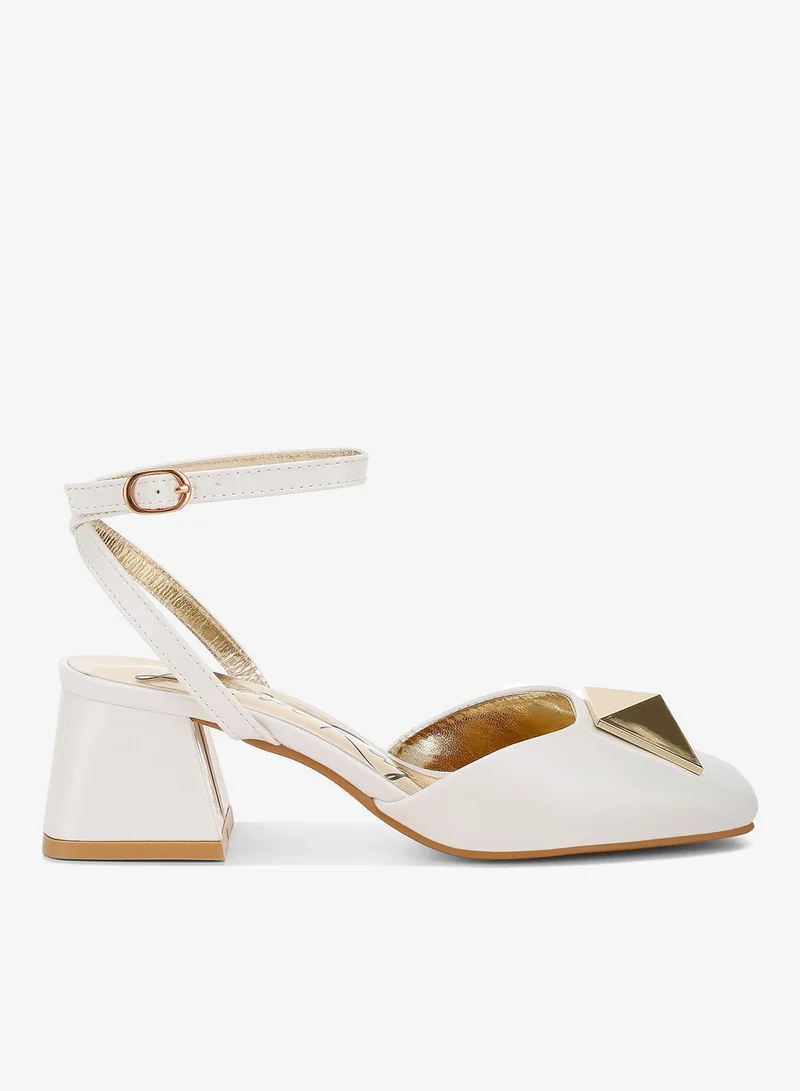 Brooch Ankle Strap Sandals Off White