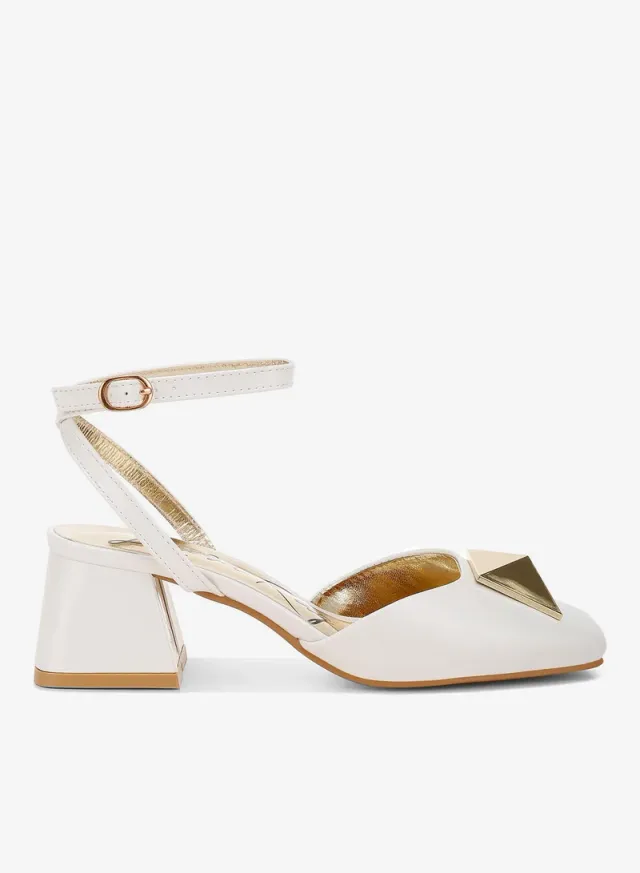 Brooch Ankle Strap Sandals Off White