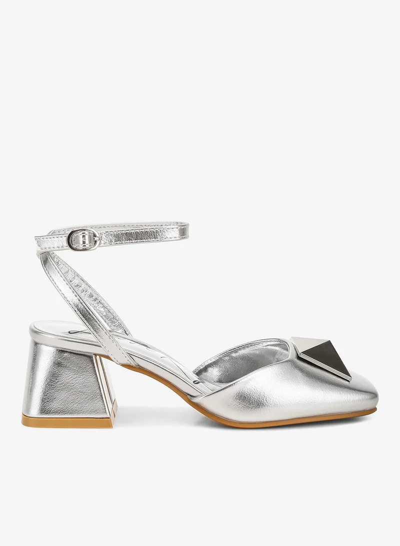 Brooch Ankle Strap Sandals Off White