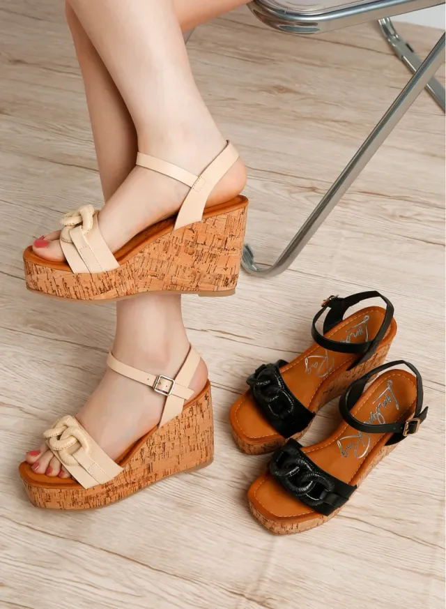 Chain Link Wedge Sandals Silver – image 6