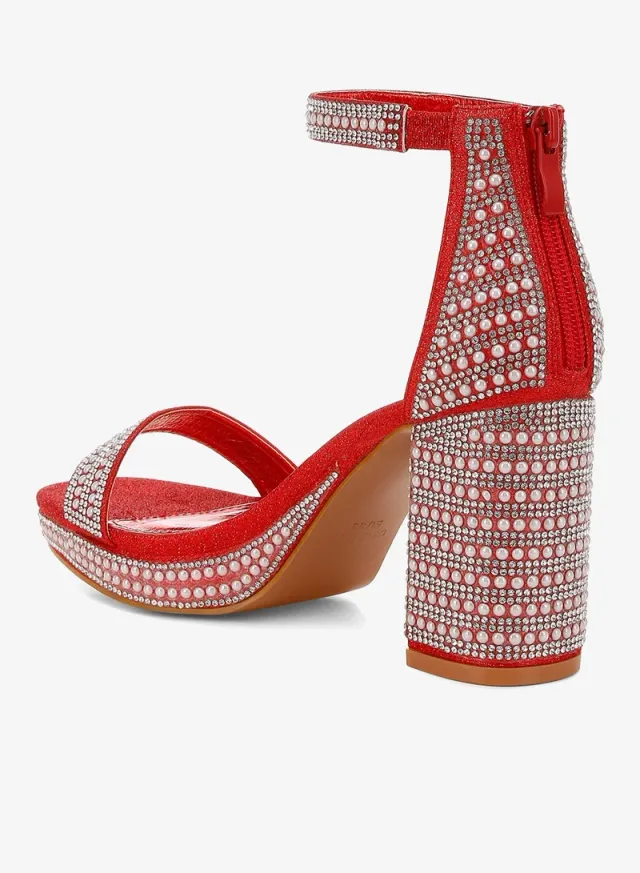 Rhinestones Pearl Embellished Sandals Blue – image 3